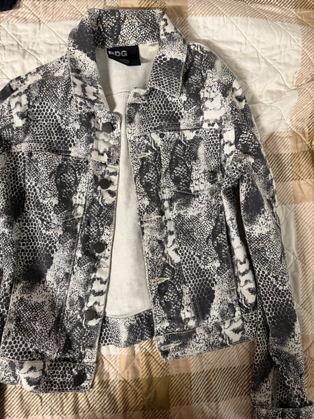 BDG Black & White Snakeskin Print Denim Jacket